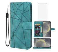 Wanyuexes Case for Galaxy S24, Samsung S24 5G SM-S921U Wallet Case with Tempered Glass Screen Protector, Skin Feel Leather Flip Credit Card Holder Stand Phone Cover for Samsung Galaxy S24 Green