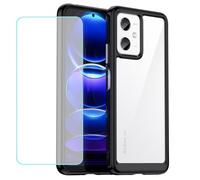 Wanyuexes Case for Redmi Note 12 5G/Poco X5 5G 22111317PG Case with Tempered Glass Screen Protector, Clear Hard PC Back & Soft Bumper Protective Phone Cover for Xiaomi Redmi Note 12 5G Crystal Black