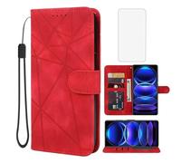 Wanyuexes Case for Redmi Note 12 Pro Plus 5G/Redmi Note 12 Explorer Wallet Case with Tempered Glass Screen Protector,Leather Flip Credit Card Holder Stand Phone Cover for Xiaomi Redmi Note 12 Pro+ Red