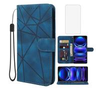 Wanyuexes Case for Redmi Note 12 Pro Plus 5G/Redmi Note 12 Explorer Wallet Case with Tempered Glass Screen Protector, Leather Flip Credit Card Holder Stand Cover for Xiaomi Redmi Note 12 Pro+ 5GBlue