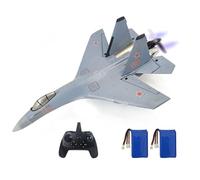 WANZRXX RC Airplane SU35 Jet 4CH Remote Control Plane RTF Tail Motor Aircraft 3D / 6G Stunt Function Fixed Wing Glider Brushless Motor Simulation Fighter for Adult Beginners 2 Batteries (Gray)