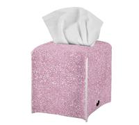 Wanzuoeng Glitter Patterns Print Tissue Box Cover with Bottom Belt, Square Tissue Box Holder PU Leather Cube Tissue Organizer Decorative for Bathroom Vanity Countertop, Nightstand, Pink