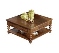 WAOCEO Side Table Vintage Country Coffee Table, 43.3"" Square Wooden Coffee Table Center Table with Drawer and Open Shelf, Square Sofa Table with Storage for Living Room End Table