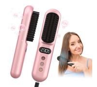 Waonsiem Cordless Hair Straightener Brush, Portable Mini Straightening Brush for Travel, Negative Ion Hot Comb Hair Straightener for Women, Ions Hot Brush, 10000mAH USB Rechargeable, Anti-Scald, Pink