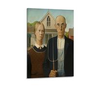 WAONZZAI Famous Painting American Gothic by Grant Wood Poster Home Decor Canvas Prints Poster; Frame; 16x24inch(40x60cm)