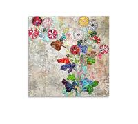 WAONZZAI Takashi Murakami Painting Posters Lovely Smiling Flowers - Flowers of Resurrection Wall Art Posters Canvas Prints Home Decor Painting; Unframe; 16x16inch(40x40cm)