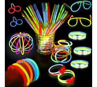WAORZMK 100 Glow Sticks Party Pack with 114 Accessories - Ultra Bright Fluorescent Necklace, Bracelet, Glasses & Extras - Bulk Halloween Neon Favors for Kids Adults Events