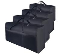 WAORZMK 100L Extra Large Moving Bags Heavy Duty Clothes Storage Bags 4 Pack | Extra strong 600D oxford fabric big bag with zips for duvet & under bed storage, odorless, Black, waterproof totes
