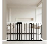 WAOWAO Baby Gate 57.48-62.20" Extra Wide Pressure Mounted Walk Through Swing Auto Close Safety Black Metal Toddler Kids Child Dog Pet Puppy for Stairs,Doorways,Kitchen
