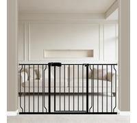 WAOWAO Baby Gate 57.48-62.20" Extra Wide Pressure Mounted Walk Through Swing Auto Close Safety Black Metal Toddler Kids Child Dog Pet Puppy for Stairs,Doorways,Kitchen