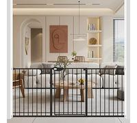 WAOWAO Triple Lock Baby Gate Extra Wide Pressure Mounted Walk Through Swing Auto Close Safety Black Metal Dog Pet Puppy Cat for Stairs,Doorways,Kitchen(Black, 67.32-72.04"/171-183cm)
