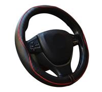 WAPEXI 1 Piece Sporty Leather Car Steering Wheel Cover for Dacia Spring BBG I 2021-2024, Black with Red Stitching Protector for Daily Driving Comfort