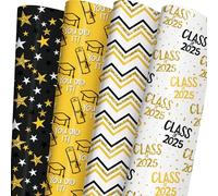 WAPLIGHAL Graduation Wrapping Paper for Class of 2024 - Graduation Caps, Diplomas, Stars and "You Did It" in Black, Gold Color - Gift Wrap for Birthday, Baby Shower, Holiday - 8 Folded Sheets (20 x 29