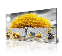 Wapluam Black And White Wall Art - Framed Canvas Wall Decor For Living Room, Office, Bedroom - Large Artwork - 20" X 40" - Yellow Tree View