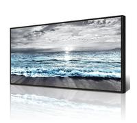 Wapluam Large Black Framed Wall Art For Living Room Wall Decorations For Bedroom Office Wall Decor Black And White Wall Painting Blue Sea Wave Pictures Artwork For Modern Beach Canvas Prints Poster