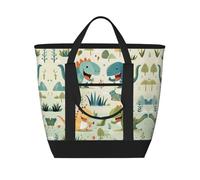 WapNo Cute Little Baby Dinosaur Tote Bag Insulated Keeps Cold Ideal For Food Delivery Travel Insulation Or Keeping Cold At The Beach, Black, One Size