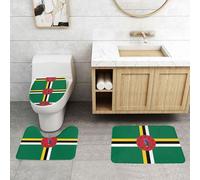 WapNo Flag Of The Commonwealth Of Dominica 3 Piece Bathroom Rug Set Includes Bath Rug U-Shape Contour Mat And Toilet Lid Cover
