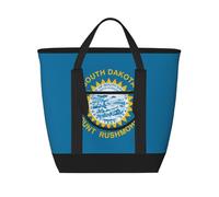 WapNo South Dakota Flag Tote Bag Insulated Keeps Cold Ideal For Food Delivery Travel Insulation Or Keeping Cold At The Beach, Black, One Size