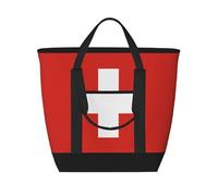 WapNo Swiss Flag Tote Bag Insulated Keeps Cold Ideal For Food Delivery Travel Insulation Or Keeping Cold At The Beach, Black, One Size