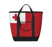 WapNo Tonga Flag Tote Bag Insulated Keeps Cold Ideal For Food Delivery Travel Insulation Or Keeping Cold At The Beach, Black, One Size