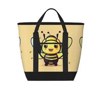 WapNo Yellow Bee Tote Bag Insulated Keeps Cold Ideal For Food Delivery Travel Insulation Or Keeping Cold At The Beach, Black, One Size