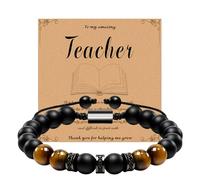 WAPOCD Teacher Gifts for Teacher from Student - Personalized Natural Stone Bracelet - Black Onyx and Tiger Eye - End of Year Gifts for Teachers- Back to School Teacher Gifts, 7 UK, Agate stone