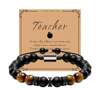 WAPOCD Teacher Gifts for Teacher from Student - Personalized Natural Stone Bracelet - Black Onyx and Tiger Eye - End of Year Gifts for Teachers- Back to School Teacher Gifts, 6 UK, Agate stone