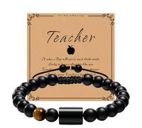 WAPOCD Teacher Gifts for Teacher from Student - Personalized Natural Stone Bracelet - Black Onyx and Tiger Eye - End of Year Gifts for Teachers- Back to School Teacher Gifts, 3, Agate stone, obsidian