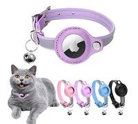 WAPSAT Airtag Cat Collar, Cat Collar with Bells, Reflective GPS Cat Collar, Anti-Lost Cat Tracker Collar Adjustable Leather Cat Collar for Boy Girl Cats or Small Dogs, Kittens and Puppies (XS, Purple)
