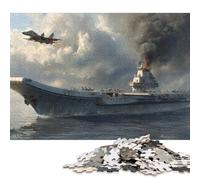 War at Sea Aircraft Carrier in Flames 1000 Pieces Puzzles for Teenagers Gifts Wooden Puzzle Jigsaws for Adults Home Educational Games DIY Toys 1000pcs (75x50cm)