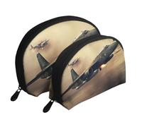 War Plane Portable Shell Cosmetic Bag Set - Travel Makeup Organiser with Zipper & Inner Compartments