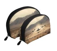 War Plane Portable Shell Cosmetic Bag Set - Travel Makeup Organiser with Zipper & Inner Compartments