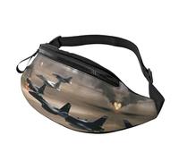 War Plane Waist Bag Bumbags for Men Women, Print Polyester Waist Pack for Travel Walking Sport with Adjustable Strap