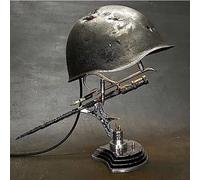 War Relic Lamp for Remembering History World War II Soldiers‘ Helmet Bayonet and Bullet Lantern War Relic Lamp Resin Battle Lamp Made of Helmets (B)