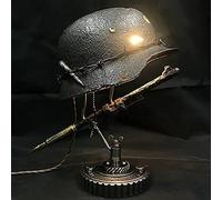 War Relic Lamp for Remembering History World War II Soldiers‘ Helmet Bayonet and Bullet Lantern War Relic Lamp Resin Battle Lamp Made of Helmets (C)