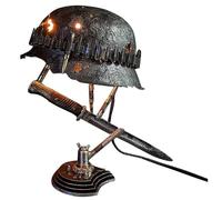 War Relic Lamp,Table Lamp Statue Made Out of World War II Soldier’s Helmet and Bayonet,Battle Lamp Made of Helmets, War Retro Resin Desk Lamp Souvenir Gift ,Remember History Gift (C Bright)