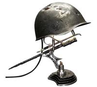 War Relic Lamp,Table Lamp Statue Made Out of World War II Soldier’s Helmet and Bayonet,Battle Lamp Made of Helmets, War Retro Resin Desk Lamp Souvenir Gift ,Remember History Gift (B No Light)