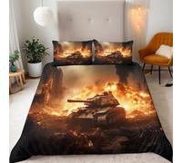 War Tank Bedding Set 150x200 cm 3D Duvet Cover Set Tank Single Quilt Cover Microfiber Soft Comforter 3 Piece with 2 Pillowcases 50x75 cm With Zip Corner Ties Bedding Set for Bedroom