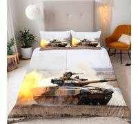 War Tank Bedding Set 150x200 cm 3D Duvet Cover Set Tank Single Quilt Cover Microfiber Soft Comforter 3 Piece with 2 Pillowcases 50x75 cm With Zip Corner Ties Bedding Set for Bedroom