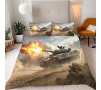 War Tank Duvet Cover Set 260x220 cm with 2 Pillow Cases 50x75 cm Tank Bedding Set Super King Size 3D Print Quilt Cover 3 Piece Microfiber with Zipper Fixable Corner Straps Comforter