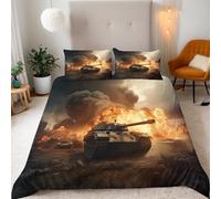 War Tank Duvet Cover Set Super King 260x220 cm 2 Pillowcases 50x75 cm Tank Bedding Set 3D Print Comforter Microfibre with Concealed Zipper Corner Ties Quilt Cover Bedroom Guest Room