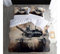 War Tank Duvet Cover Sets Bedding Set Single Size - 135x200cm War Armored Vehicle Tank Super Soft Luxury Anti Allergic Duvet Set, Easy Care and Breathable Microfiber Covers With 2 Pillowcase