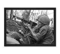 War Vietnam USA GI Soldiers M60 Machine Gun 1966 Photo Artwork Framed Wall Art Print A4 Artery8 Black One Size