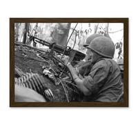 War Vietnam USA GI Soldiers M60 Machine Gun 1966 Photo Artwork Framed Wall Art Print A4 Artery8 Brown One Size
