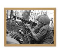War Vietnam USA GI Soldiers M60 Machine Gun 1966 Photo Artwork Framed Wall Art Print A4 Artery8 Light Oak One Size