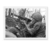 War Vietnam USA GI Soldiers M60 Machine Gun 1966 Photo Artwork Framed Wall Art Print A4 Artery8 White One Size