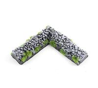 War World Gaming | Rubble Stone Corner Wall | Painted & Flocked x 2 | 20mm - 28mm Scale Resin Wargaming Tabletop Terrain Scenery
