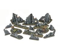 War World Gaming War Torn City Ruined Buildings, Barricades and Rubble Set - 28mm Heroic Scale Wargaming Terrain Model Diorama Scenery Wargame 40K Necromunda Tabletop Battle Destroyed City