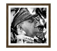 War WWII US General Douglas Dugout MacArthur Pipe Photo Square Wooden Framed Wall Art Print Picture 16X16 Inch