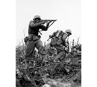 War WWII USA Marine Sgt Bartlett Shooting At Sniper Photo Premium Wall Art Canvas Print 18X24 Inch